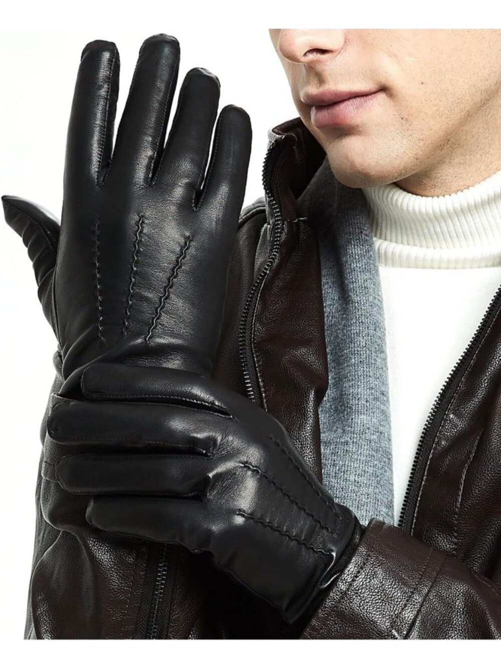 Luxury Men's Leather Gloves - Cashmere Lined, Soft Lambskin, Touchscreen